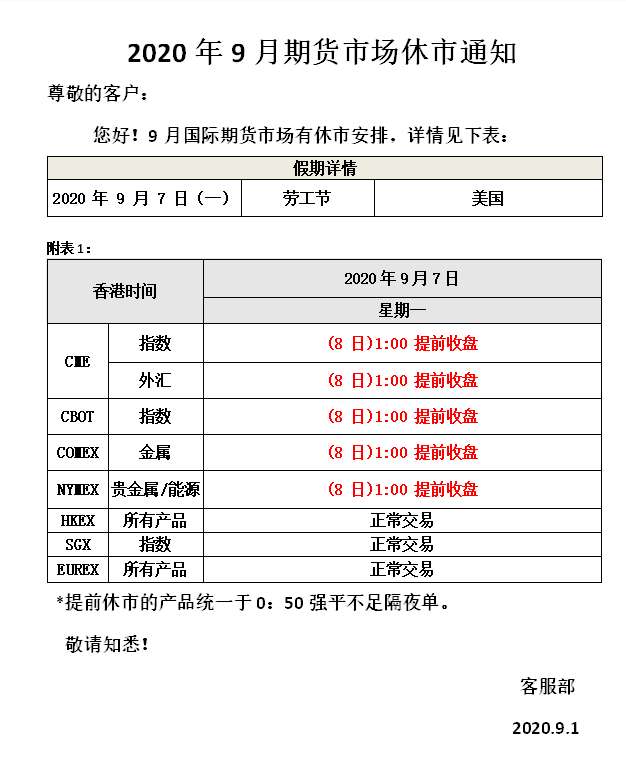 新华期货官网:9月假期通知